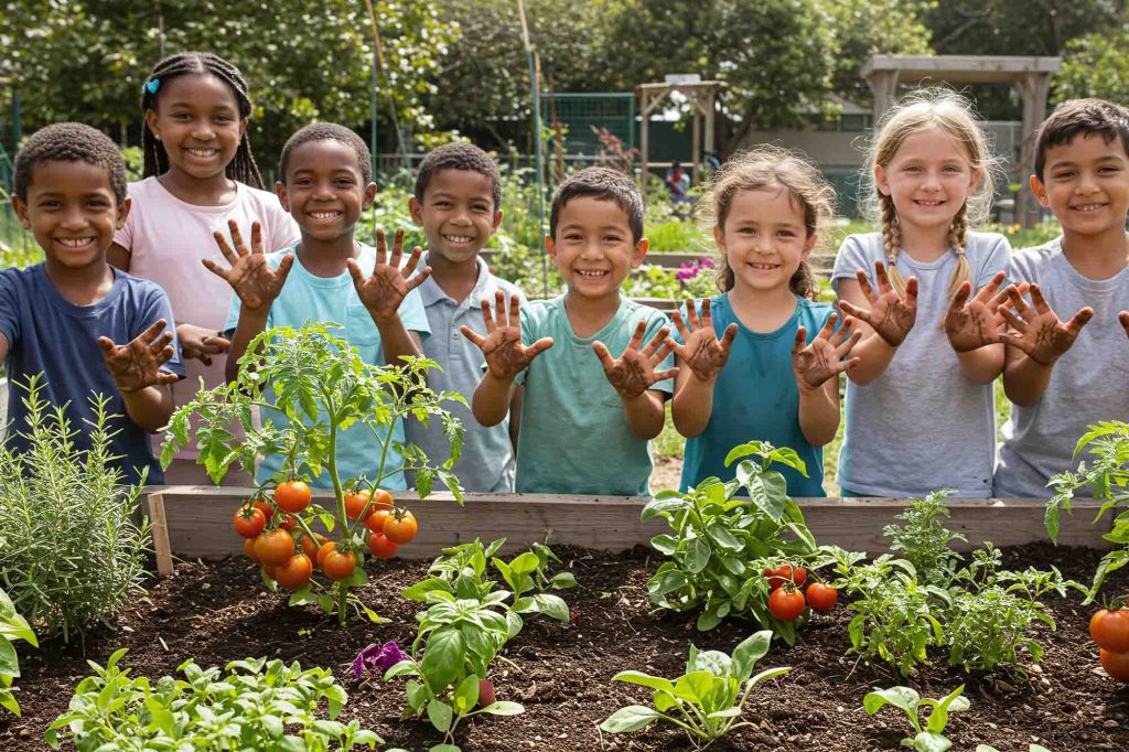 Children gardening at a daycare