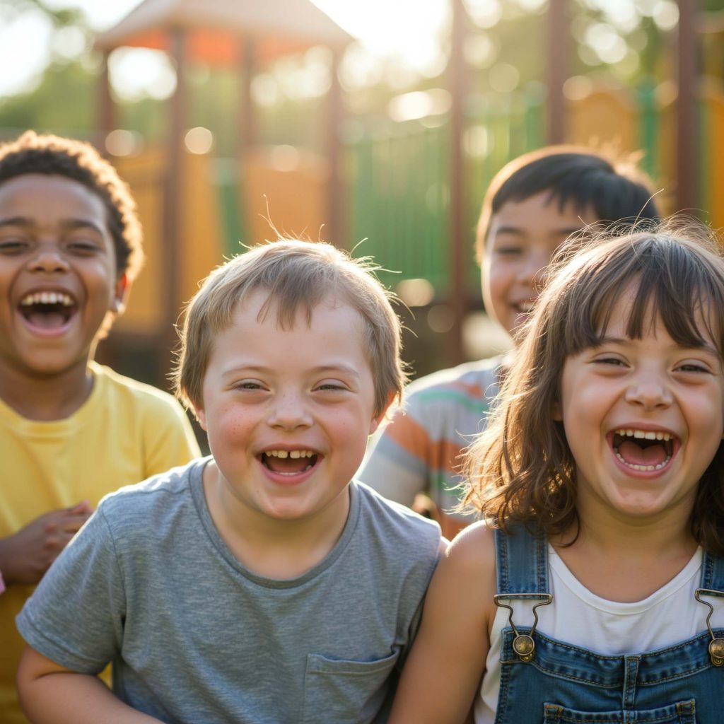 Laughing children of different skin colors